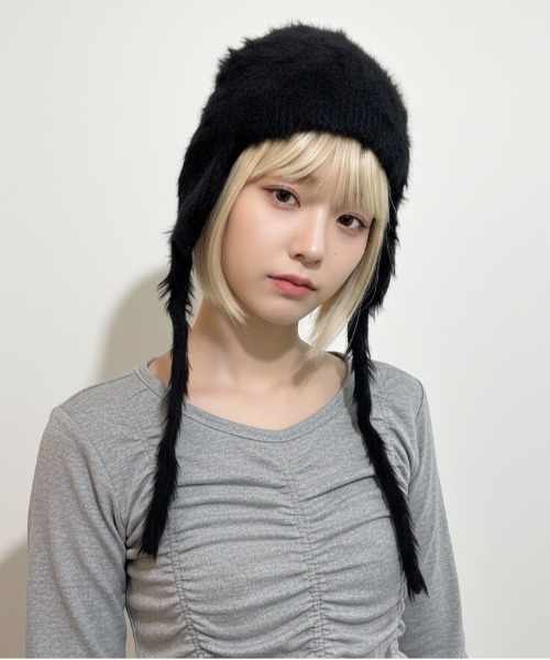 セール】【HIKA】耳当て付きモヘア風ニットCAP（ニットキャップ