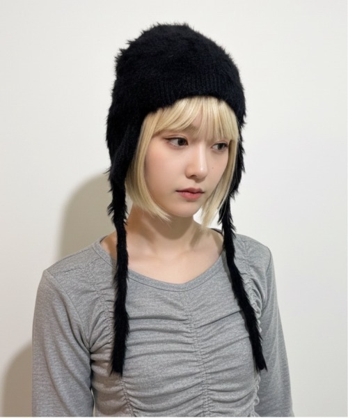 HIKA】耳当て付きモヘア風ニットCAP（ニットキャップ/ビーニー）｜HIKA