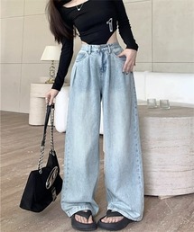 タックワイドデニムパンツ