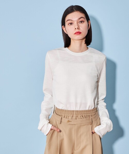 CITEN(シテン)の「<CITEN>エッセンシャル スラブ リブ Tシャツ(Tシャツ/カットソー・レディース・オフホワイト/ライトブルー/ブラック・FREE)」の2枚目の写真
