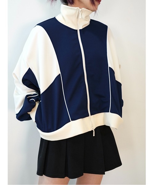 CECIL McBEE（セシルマクビー）の「配色切替ダブルZIPジャージブルゾン（ブルゾン・レディース・ライトベージュ/ネイビー/ブラック・MEDIUM/LARGE）」の3枚目の写真