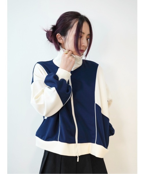CECIL McBEE（セシルマクビー）の「配色切替ダブルZIPジャージブルゾン（ブルゾン・レディース・ライトベージュ/ネイビー/ブラック・MEDIUM/LARGE）」の8枚目の写真