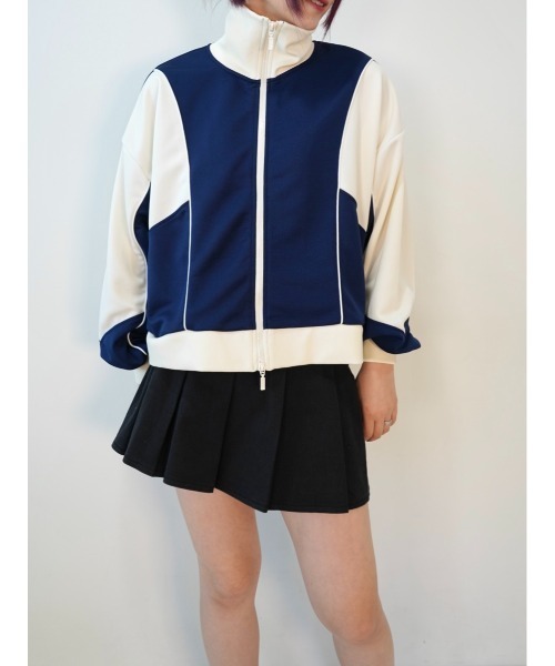 CECIL McBEE（セシルマクビー）の「配色切替ダブルZIPジャージブルゾン（ブルゾン・レディース・ライトベージュ/ネイビー/ブラック・MEDIUM/LARGE）」の9枚目の写真