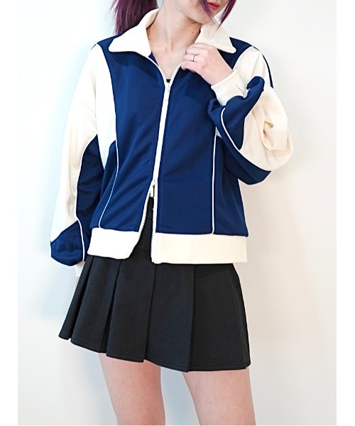 CECIL McBEE（セシルマクビー）の「配色切替ダブルZIPジャージブルゾン（ブルゾン・レディース・ライトベージュ/ネイビー/ブラック・MEDIUM/LARGE）」の10枚目の写真