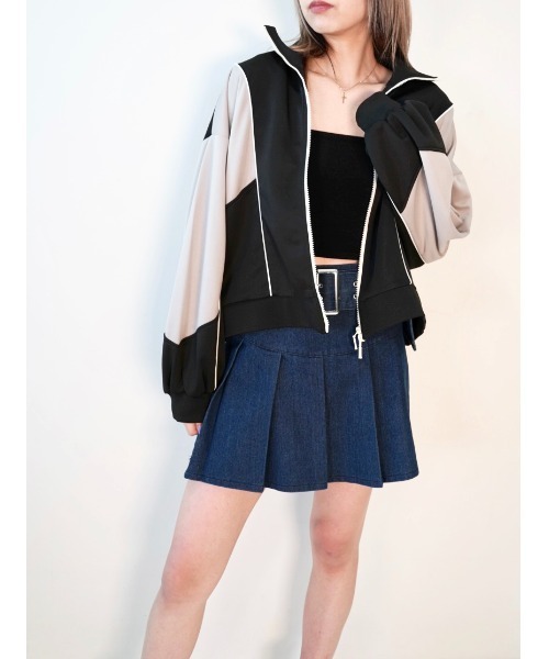 CECIL McBEE（セシルマクビー）の「配色切替ダブルZIPジャージブルゾン（ブルゾン・レディース・ライトベージュ/ネイビー/ブラック・MEDIUM/LARGE）」の12枚目の写真