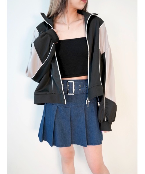 CECIL McBEE（セシルマクビー）の「配色切替ダブルZIPジャージブルゾン（ブルゾン・レディース・ライトベージュ/ネイビー/ブラック・MEDIUM/LARGE）」の13枚目の写真