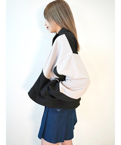 CECIL McBEE（セシルマクビー）の「配色切替ダブルZIPジャージブルゾン（ブルゾン・レディース・ライトベージュ/ネイビー/ブラック・MEDIUM/LARGE）」の15枚目の写真