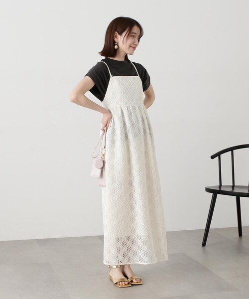 N.（N. Natural Beauty Basic）（エヌエヌナチュラルビューティーベーシック）の「◆コットンコードレースキャミワンピース（ワンピース・レディース・オフホワイト/ブラック・MEDIUM）」の16枚目の写真