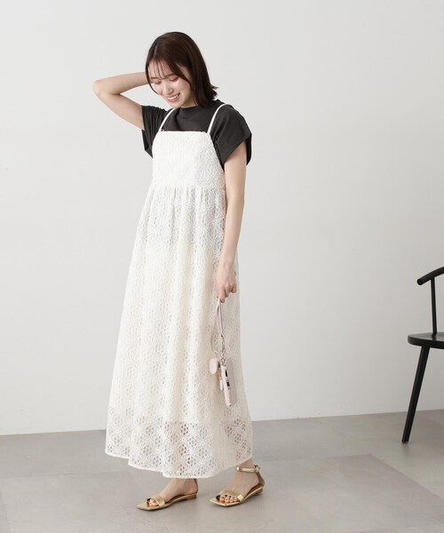 N.（N. Natural Beauty Basic）（エヌエヌナチュラルビューティーベーシック）の「◆コットンコードレースキャミワンピース（ワンピース・レディース・オフホワイト/ブラック・MEDIUM）」の18枚目の写真