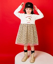 X-girl Stages | 【ハローキティ】ヒョウガラチュール長袖ワンピース(ワンピース)