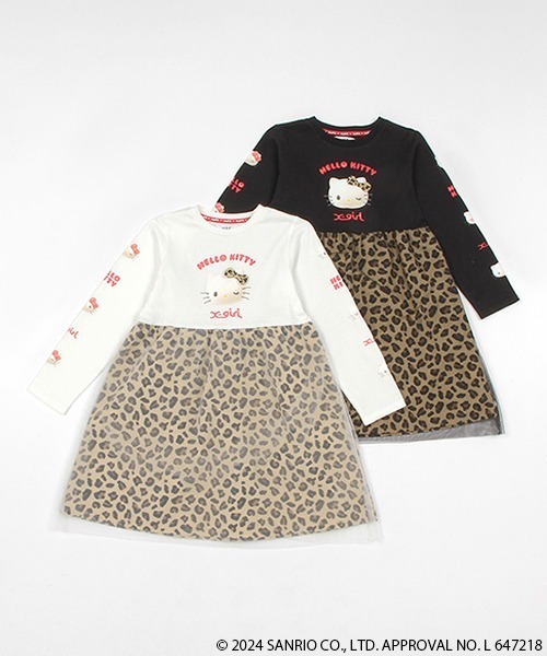 X-girl Stages（エックスガールステージス）の「【ハローキティ】ヒョウガラチュール長袖ワンピース（ワンピース・キッズ・オフホワイト/ブラック・90cm/100cm/110cm/120cm/130cm/140cm）」の3枚目の写真