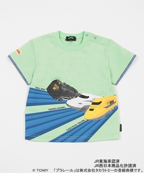 kladskap（クレードスコープ）の「【プラレール】３車種半袖Ｔシャツ（Tシャツ/カットソー・キッズ・ライトグリーン/オフホワイト・90cm/100cm/110cm/120cm）」の2枚目の写真