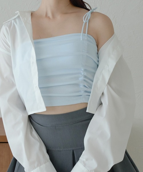 Ambre Neige(アンブルネージュ)の「multi way drawstring camisole / マルチウェイドロストカップ付きキャミソール(キャミソール・レディース・アイボリー/ブラック/オフホワイト/ダークブラウン/ライトブルー/ライトグレー・FREE)」の6枚目の写真