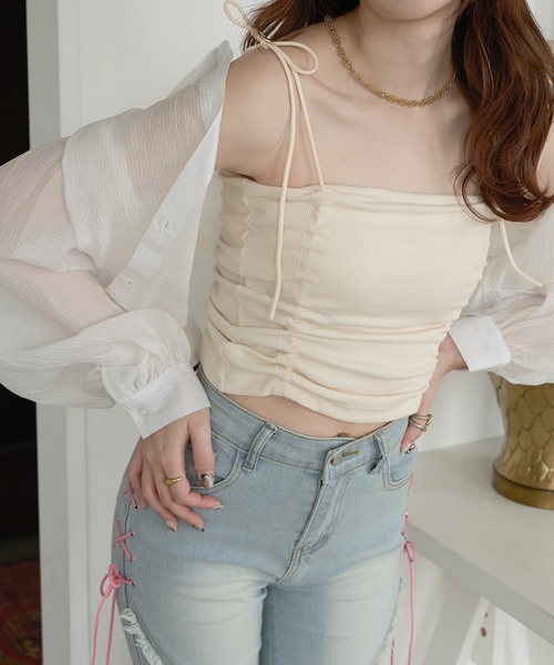 Ambre Neige(アンブルネージュ)の「multi way drawstring camisole / マルチウェイドロストカップ付きキャミソール(キャミソール・レディース・アイボリー/ブラック/オフホワイト/ダークブラウン/ライトブルー/ライトグレー・FREE)」の12枚目の写真