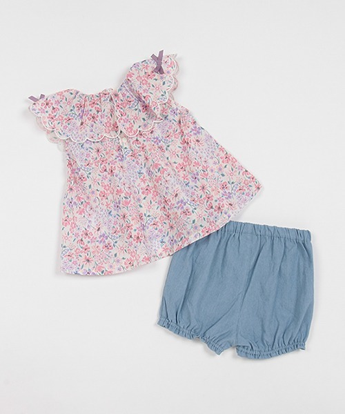 petit main（プティマイン）の「リボンチュニックセットアップ（アンサンブル・キッズ・オフホワイト/ライトピンク/クリーム・70cm/80ｃｍ）」の5枚目の写真