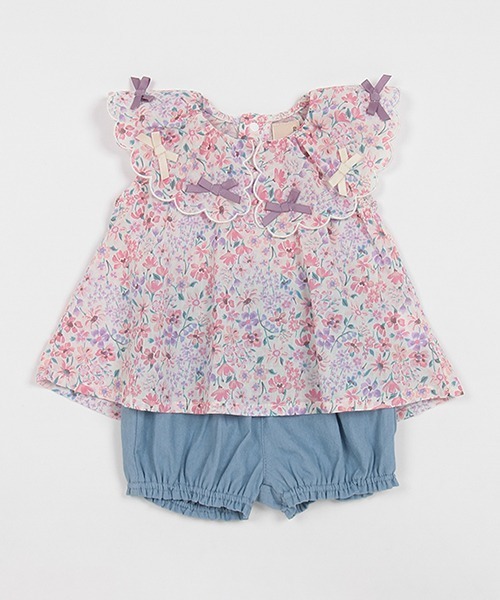 petit main（プティマイン）の「リボンチュニックセットアップ（アンサンブル・キッズ・オフホワイト/ライトピンク/クリーム・70cm/80ｃｍ）」の6枚目の写真