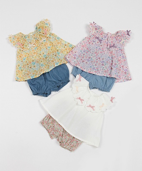 petit main（プティマイン）の「リボンチュニックセットアップ（アンサンブル・キッズ・オフホワイト/ライトピンク/クリーム・70cm/80ｃｍ）」の4枚目の写真