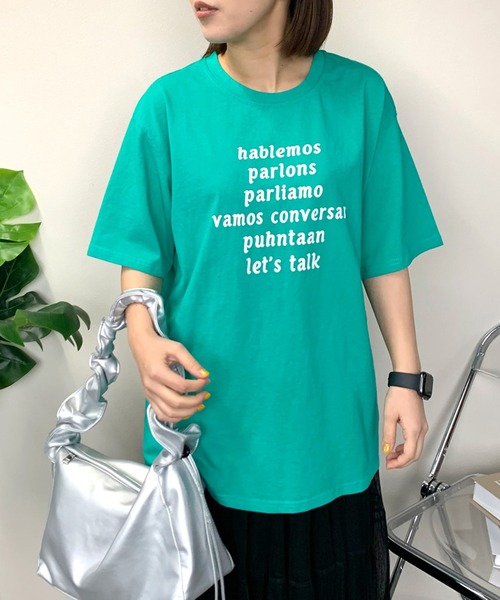 CRB(シーアールビー)の「フロントロゴ半袖Tシャツ(Tシャツ/カットソー・レディース・ホワイト×グリーン/グリーン/ホワイト×ネイビー/チャコール・F)」の1枚目の写真