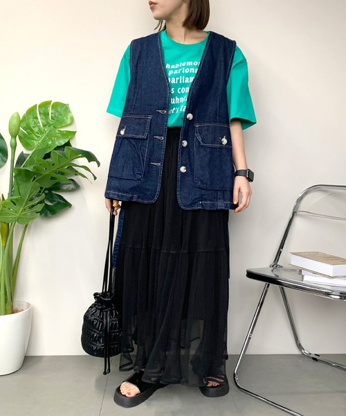 CRB(シーアールビー)の「フロントロゴ半袖Tシャツ(Tシャツ/カットソー・レディース・ホワイト×グリーン/グリーン/ホワイト×ネイビー/チャコール・F)」の8枚目の写真