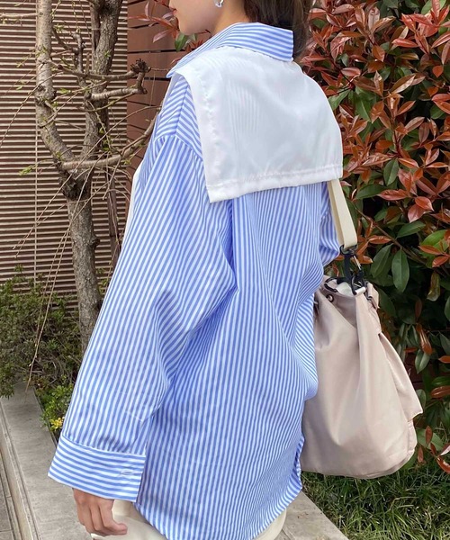 NANEA(ナネア)の「肩掛け風デザイン2wayストライプシャツ(シャツ/ブラウス・レディース・ブルー・SMALL/MEDIUM/LARGE)」の16枚目の写真