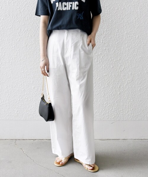 SHIPS any(シップス エニィ)の「SHIPS any:〈洗濯機可能〉ポプリン ステッチ タック パンツ(その他パンツ・レディース・オフホワイト/ブラウン・36/38)」の1枚目の写真