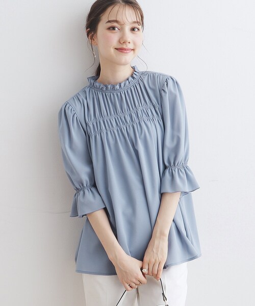 couture brooch(クチュールブローチ)の「◆【洗える】シャーリングシアーブラウス(シャツ/ブラウス・レディース・ホワイト系その他5/ライトグレー/ブラック/ブルー・40/38/42/36)」の10枚目の写真