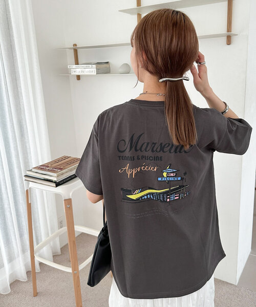 【 】バーティカル・バックプリントTシャツ/水色 セール】【WEB限定/ユニセックス】サマースーベニアバック