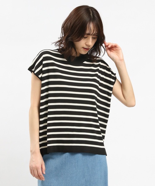 GLOBAL WORK Smile Seed Store（グローバルワーク スマイルシードストア）の「UVサマーニットTシャツフレンチスリーブ/992453（ニット/セーター・レディース・ブルー系その他6/ブラック×ホワイト/アイボリー/ブラック・X-LARGE/LARGE/MEDIUM/SMALL）」の3枚目の写真