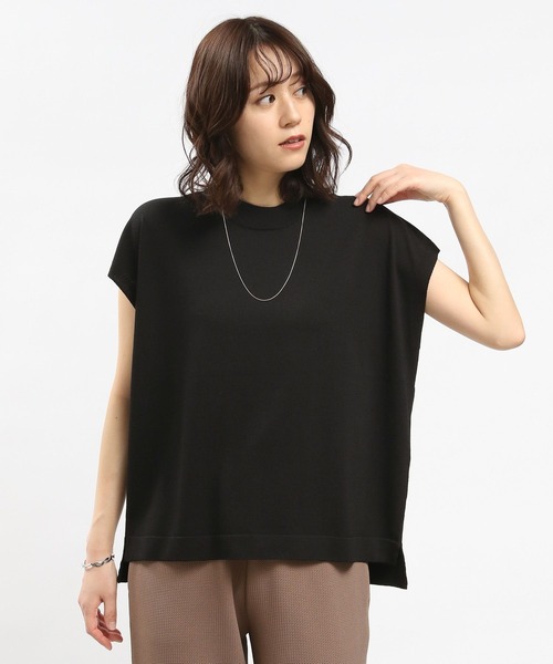 GLOBAL WORK Smile Seed Store（グローバルワーク スマイルシードストア）の「UVサマーニットTシャツフレンチスリーブ/992453（ニット/セーター・レディース・ブルー系その他6/ブラック×ホワイト/アイボリー/ブラック・X-LARGE/LARGE/MEDIUM/SMALL）」の2枚目の写真