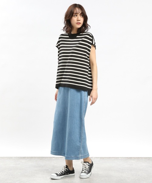 GLOBAL WORK Smile Seed Store（グローバルワーク スマイルシードストア）の「UVサマーニットTシャツフレンチスリーブ/992453（ニット/セーター・レディース・ブルー系その他6/ブラック×ホワイト/アイボリー/ブラック・X-LARGE/LARGE/MEDIUM/SMALL）」の12枚目の写真