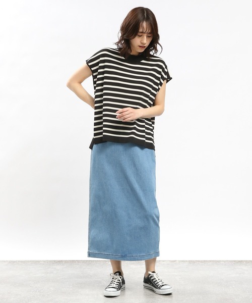 GLOBAL WORK Smile Seed Store（グローバルワーク スマイルシードストア）の「UVサマーニットTシャツフレンチスリーブ/992453（ニット/セーター・レディース・ブルー系その他6/ブラック×ホワイト/アイボリー/ブラック・X-LARGE/LARGE/MEDIUM/SMALL）」の13枚目の写真