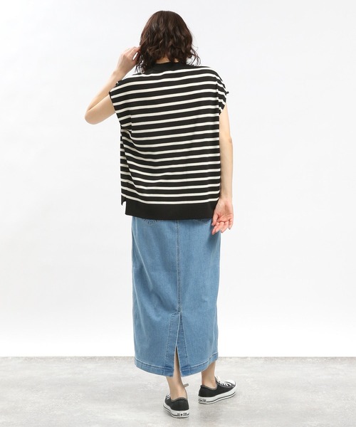 GLOBAL WORK Smile Seed Store（グローバルワーク スマイルシードストア）の「UVサマーニットTシャツフレンチスリーブ/992453（ニット/セーター・レディース・ブルー系その他6/ブラック×ホワイト/アイボリー/ブラック・X-LARGE/LARGE/MEDIUM/SMALL）」の14枚目の写真