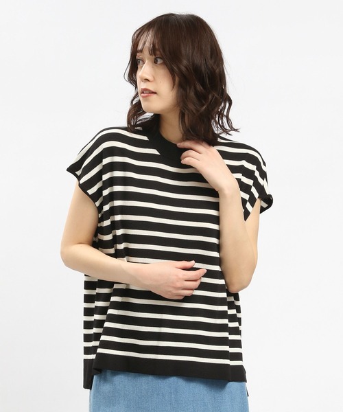 GLOBAL WORK Smile Seed Store（グローバルワーク スマイルシードストア）の「UVサマーニットTシャツフレンチスリーブ/992453（ニット/セーター・レディース・ブルー系その他6/ブラック×ホワイト/アイボリー/ブラック・X-LARGE/LARGE/MEDIUM/SMALL）」の15枚目の写真