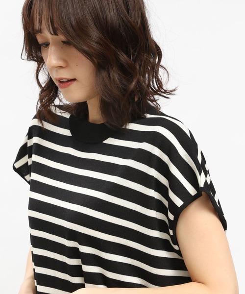 GLOBAL WORK Smile Seed Store（グローバルワーク スマイルシードストア）の「UVサマーニットTシャツフレンチスリーブ/992453（ニット/セーター・レディース・ブルー系その他6/ブラック×ホワイト/アイボリー/ブラック・X-LARGE/LARGE/MEDIUM/SMALL）」の16枚目の写真