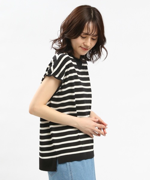 GLOBAL WORK Smile Seed Store（グローバルワーク スマイルシードストア）の「UVサマーニットTシャツフレンチスリーブ/992453（ニット/セーター・レディース・ブルー系その他6/ブラック×ホワイト/アイボリー/ブラック・X-LARGE/LARGE/MEDIUM/SMALL）」の17枚目の写真