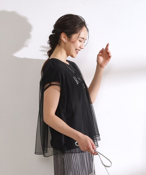 DRESKIP（ドレスキップ）の「◆チュールレイヤード ロゴプリントTシャツ（Tシャツ/カットソー・レディース・ブラック/ブラウン系/オフホワイト・04/03/02）」の16枚目の写真