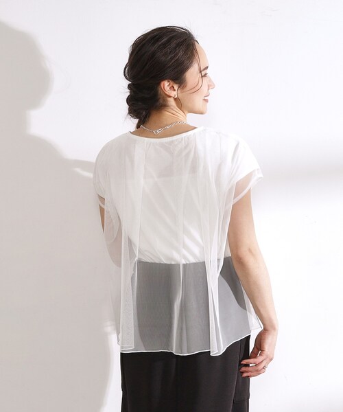 DRESKIP（ドレスキップ）の「◆チュールレイヤード ロゴプリントTシャツ（Tシャツ/カットソー・レディース・ブラック/ブラウン系/オフホワイト・04/03/02）」の6枚目の写真