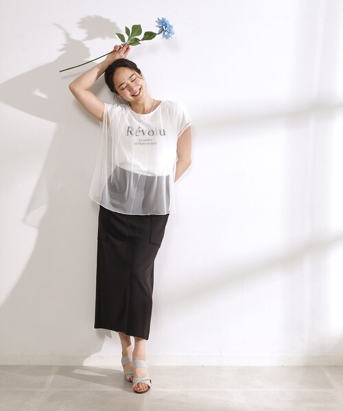 ショッピングバッグ付き　LOHEN チュールレイヤードプリントTシャツ DRESKIP（ドレスキップ）の「◇チュールレイヤード ロゴプリント