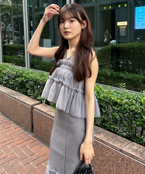 セール】メニーウェイチュールペプラムセットニットワンピース