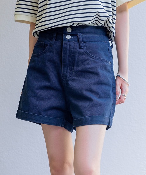 DAY CLOSET（デイ クローゼット）の「【大きいサイズ有】ハイウエストロールアップダブルボタンショートデニムパンツ レディース（デニムパンツ・レディース・ホワイト/ブラック/ブルー/グレー/ネイビー/ベージュ/カーキ・S/L/3XL/M/XL/2XL/4XL/XS）」の6枚目の写真