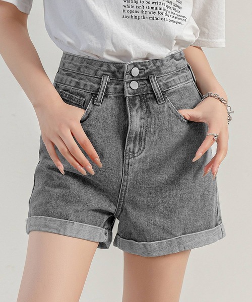 セール】【大きいサイズ有】ハイウエストロールアップダブルボタン