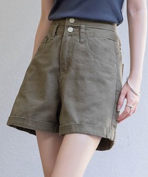 DAY CLOSET | レディース ハイウエストロールアップダブルボタンショートデニムパンツ [大きいサイズ有](デニムパンツ)