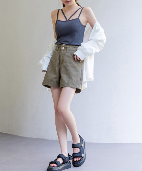 d.i.aハイウエストデニムショートパンツ GYDA ジェイダ デニム ショートパンツ ハイウエスト BACK RIPPED