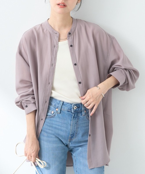 earth music&ecology(アースミュージックアンドエコロジー)の「シアーバンドカラーシャツ(シャツ/ブラウス・レディース・モカ/ブラック/ブルー/オフホワイト・FREE)」の4枚目の写真