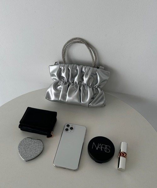 セール】2WAYギャザー PUミニパーティーバッグ（クラッチバッグ