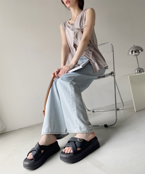 Miniministore（ミニミニストア）の「厚底 ミュールサンダル クロスベルト 夏（サンダル・レディース・アイボリー/ピンク/ブラック・24.0cm/25.0cm/22.5cm/23.5cm/24.5cm/23.0cm）」の6枚目の写真