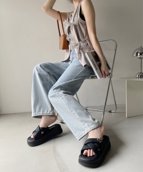 Miniministore（ミニミニストア）の「厚底 ミュールサンダル クロスベルト 夏（サンダル・レディース・アイボリー/ピンク/ブラック・24.0cm/25.0cm/22.5cm/23.5cm/24.5cm/23.0cm）」の7枚目の写真