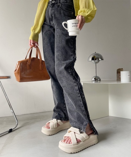 Miniministore（ミニミニストア）の「厚底 ミュールサンダル クロスベルト 夏（サンダル・レディース・アイボリー/ピンク/ブラック・24.0cm/25.0cm/22.5cm/23.5cm/24.5cm/23.0cm）」の12枚目の写真