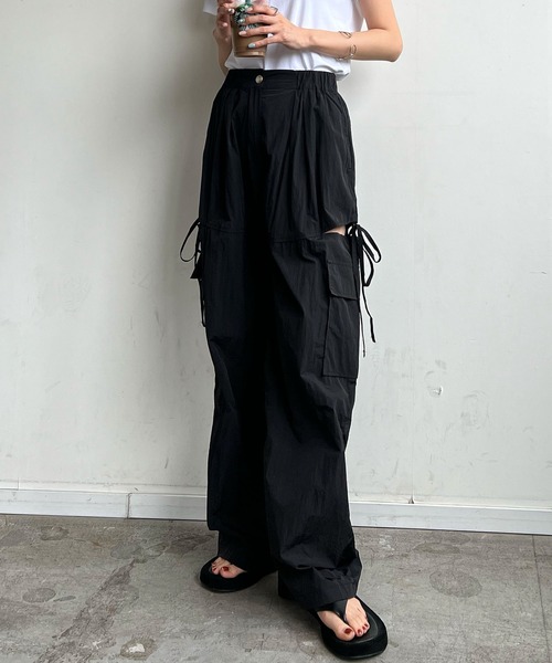 Futier land(フューティアランド)の「サイドスリットカーゴパンツ(カーゴパンツ・レディース・ブラック/ライトピンク/アイボリー/ライトブルー・FREE)」の10枚目の写真