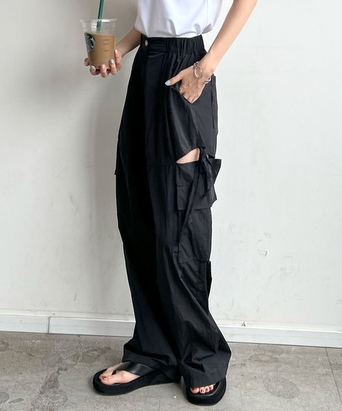 Futier land(フューティアランド)の「サイドスリットカーゴパンツ(カーゴパンツ・レディース・ブラック/ライトピンク/アイボリー/ライトブルー・FREE)」の7枚目の写真